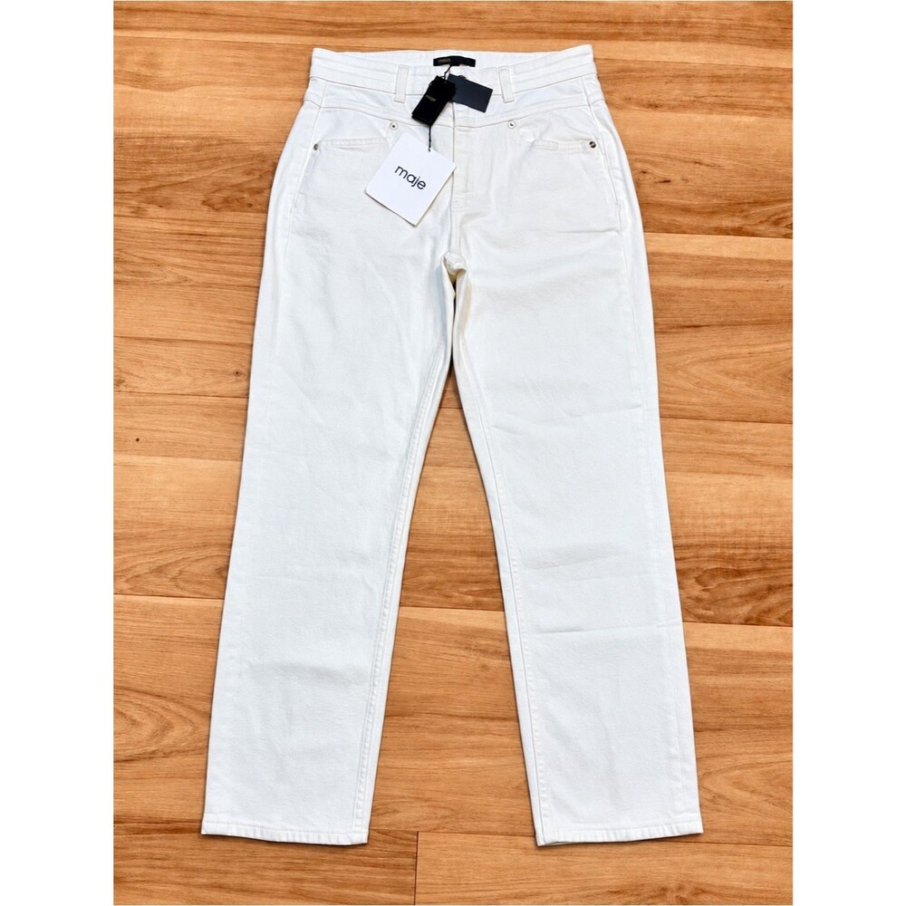 Maje Paris Ecru High Rise Wide Leg Jeans Size 30x29 EU (40) NWT